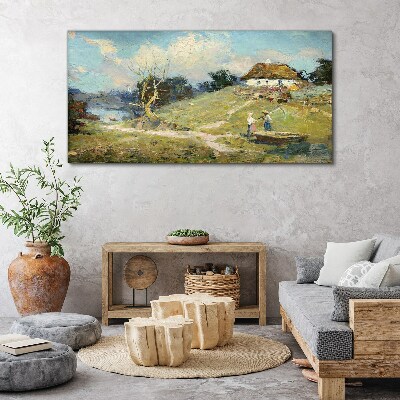 Tablou canvas Peisaj rural cu pescari