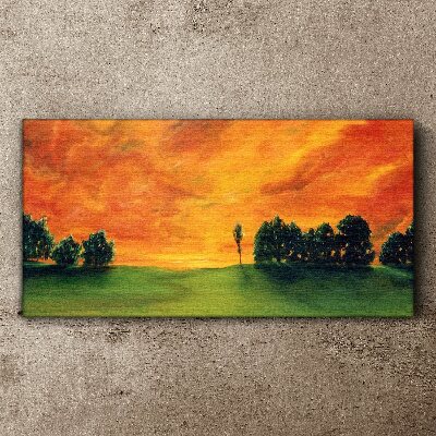 Tablou canvas Apus peste dealul verde