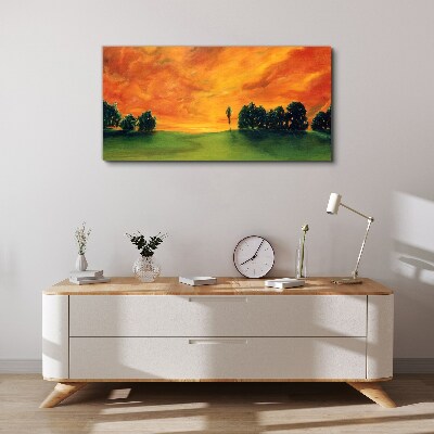 Tablou canvas Apus peste dealul verde
