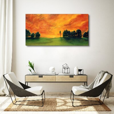 Tablou canvas Apus peste dealul verde
