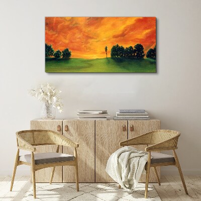 Tablou canvas Apus peste dealul verde