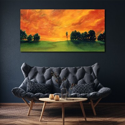 Tablou canvas Apus peste dealul verde