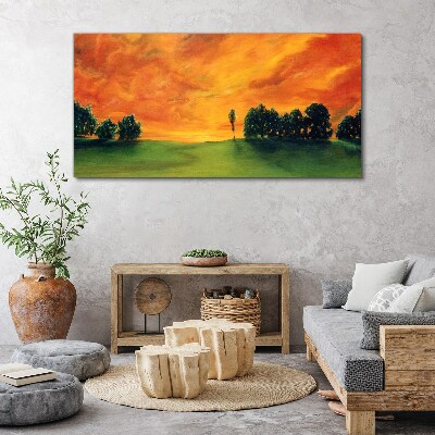 Tablou canvas Apus peste dealul verde