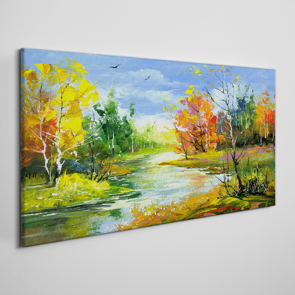 Tablou canvas Peisaj de toamnă lângă râu