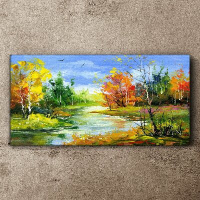 Tablou canvas Peisaj de toamnă lângă râu