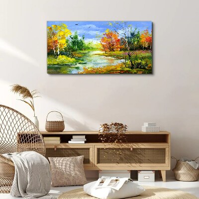 Tablou canvas Peisaj de toamnă lângă râu