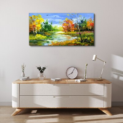 Tablou canvas Peisaj de toamnă lângă râu
