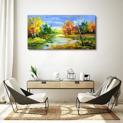 Tablou canvas Peisaj de toamnă lângă râu
