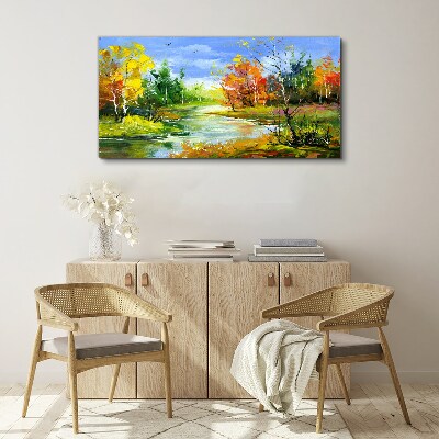 Tablou canvas Peisaj de toamnă lângă râu