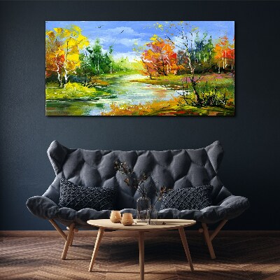 Tablou canvas Peisaj de toamnă lângă râu