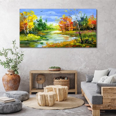 Tablou canvas Peisaj de toamnă lângă râu