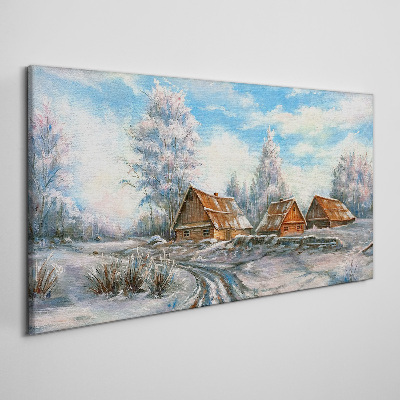 Tablou canvas Peisaj de iarnă cu cabane