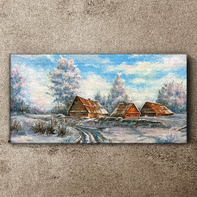 Tablou canvas Peisaj de iarnă cu cabane