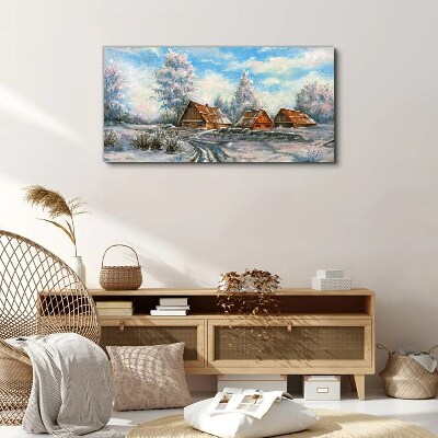 Tablou canvas Peisaj de iarnă cu cabane