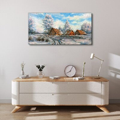 Tablou canvas Peisaj de iarnă cu cabane
