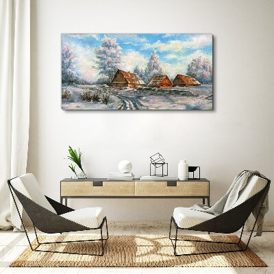 Tablou canvas Peisaj de iarnă cu cabane