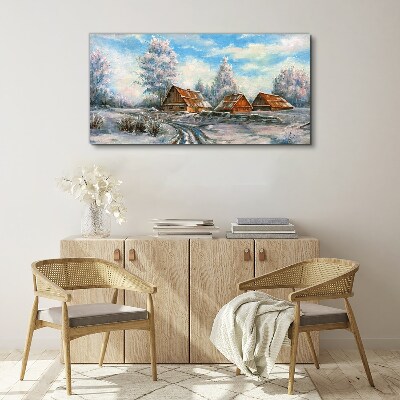 Tablou canvas Peisaj de iarnă cu cabane