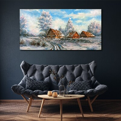 Tablou canvas Peisaj de iarnă cu cabane