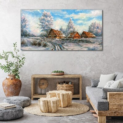 Tablou canvas Peisaj de iarnă cu cabane
