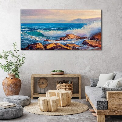 Tablou canvas Valuri pe coastă la apus