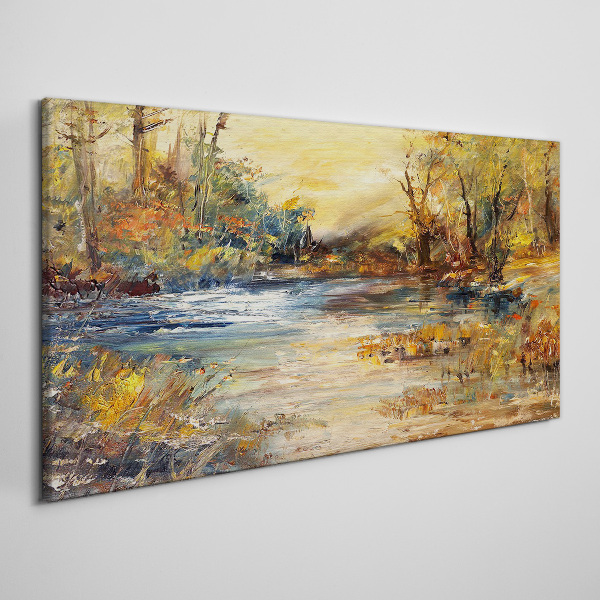 Tablou canvas Râul de toamnă în culori aurii