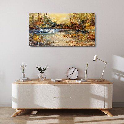 Tablou canvas Râul de toamnă în culori aurii
