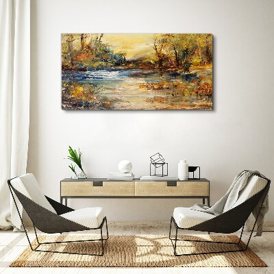 Tablou canvas Râul de toamnă în culori aurii