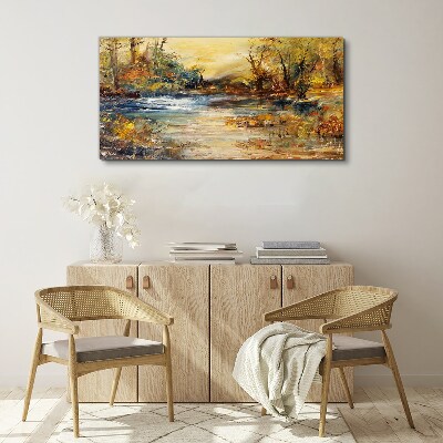 Tablou canvas Râul de toamnă în culori aurii