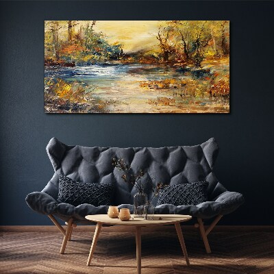 Tablou canvas Râul de toamnă în culori aurii