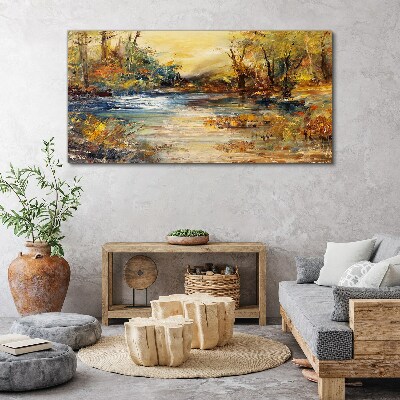 Tablou canvas Râul de toamnă în culori aurii