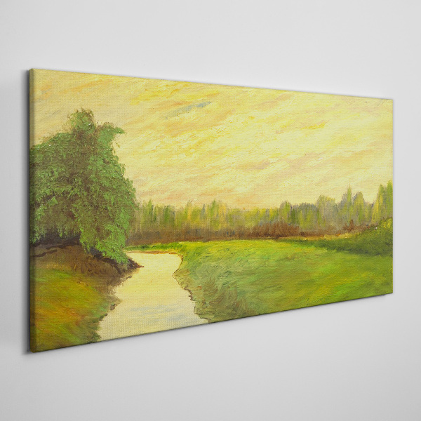 Tablou canvas Un peisaj liniștit cu un râu și copaci