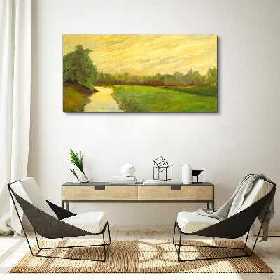 Tablou canvas Un peisaj liniștit cu un râu și copaci
