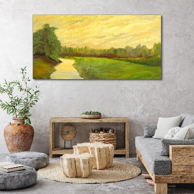 Tablou canvas Un peisaj liniștit cu un râu și copaci