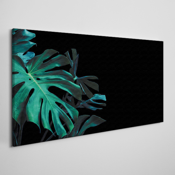 Tablou canvas Frunze verzi pe fond negru