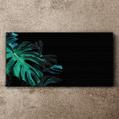 Tablou canvas Frunze verzi pe fond negru