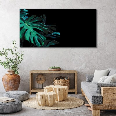 Tablou canvas Frunze verzi pe fond negru