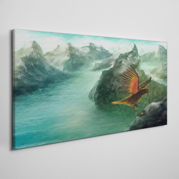 Tablou canvas Vultur peste un lac de munte