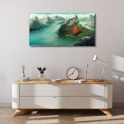 Tablou canvas Vultur peste un lac de munte