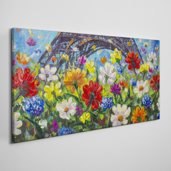Tablou canvas Peisaj floral cu Turnul Eiffel