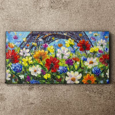 Tablou canvas Peisaj floral cu Turnul Eiffel