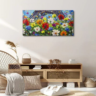 Tablou canvas Peisaj floral cu Turnul Eiffel