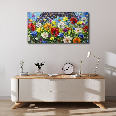 Tablou canvas Peisaj floral cu Turnul Eiffel