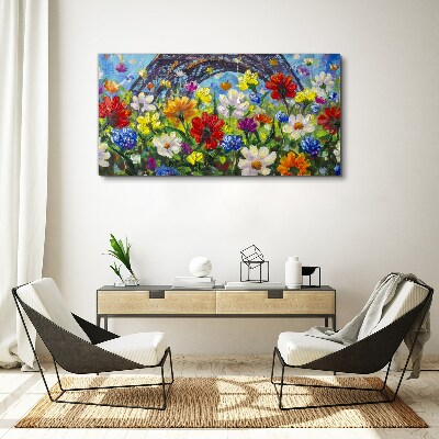 Tablou canvas Peisaj floral cu Turnul Eiffel