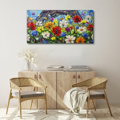 Tablou canvas Peisaj floral cu Turnul Eiffel