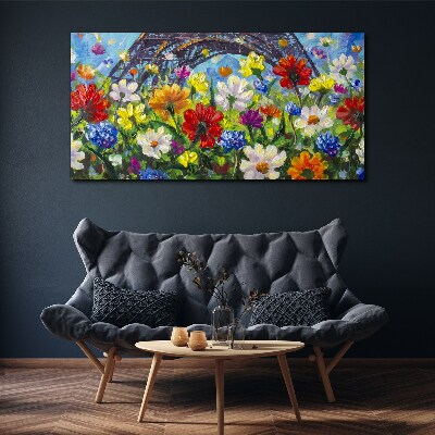 Tablou canvas Peisaj floral cu Turnul Eiffel