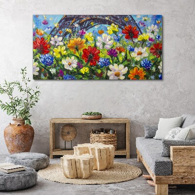 Tablou canvas Peisaj floral cu Turnul Eiffel