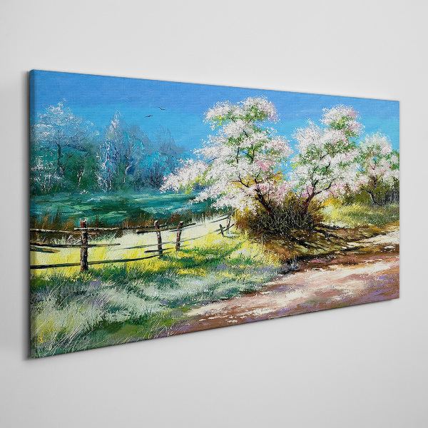 Tablou canvas Peisaj de primăvară cu copaci înfloriți