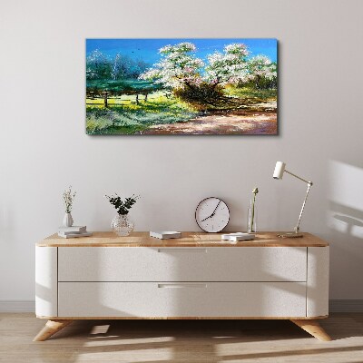 Tablou canvas Peisaj de primăvară cu copaci înfloriți