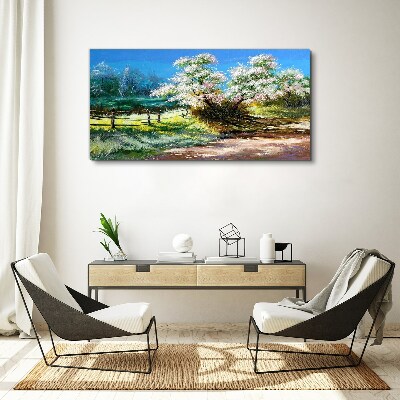 Tablou canvas Peisaj de primăvară cu copaci înfloriți