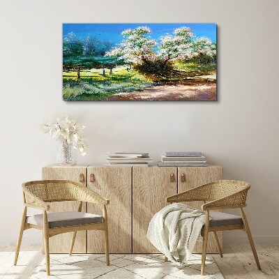 Tablou canvas Peisaj de primăvară cu copaci înfloriți